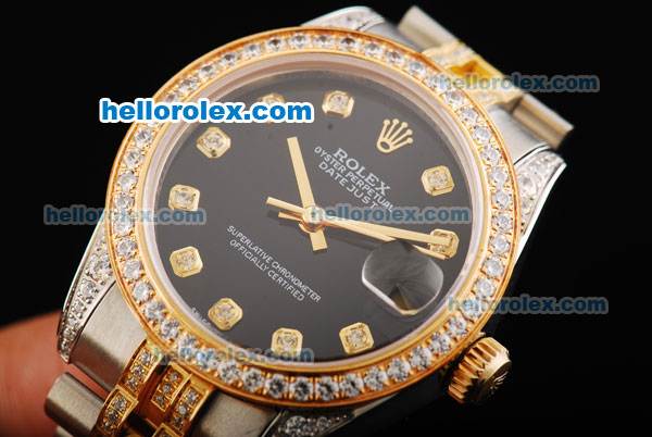 Rolex Datejust Automatic Movement Black Dial with Diamond Markers and Two Tone Strap - Click Image to Close